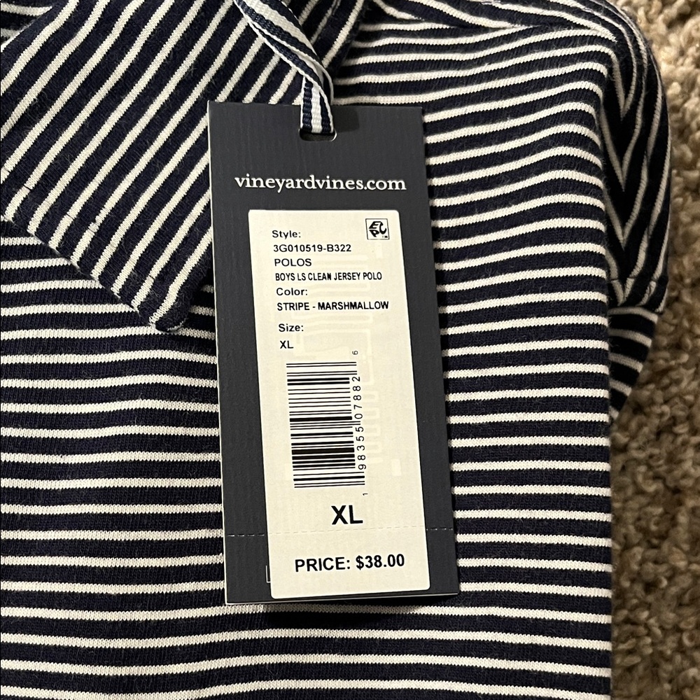 Vineyard Vines Navy and White Striped Polo Shirt - Picture 4 of 4